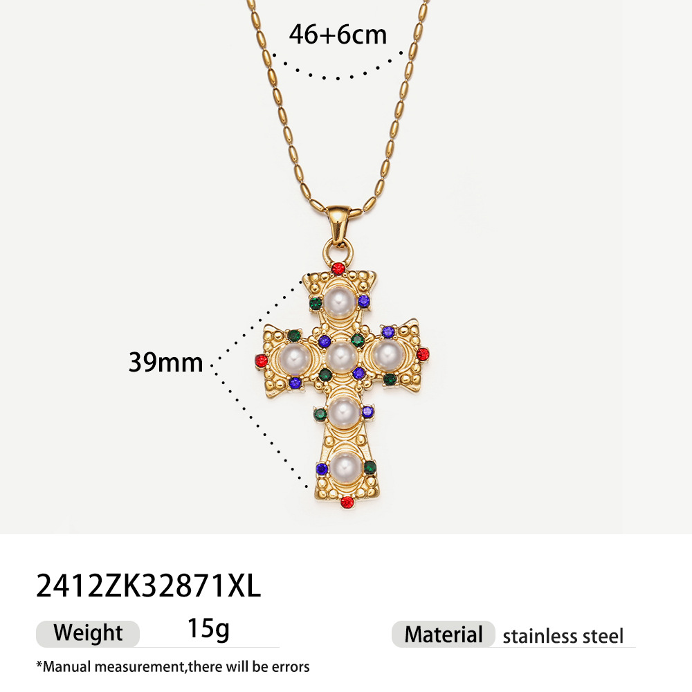TENA Europa y los Estados Unidos cruzados pendientes de perla de zircón INS diseño delicado galvanizado 18K joyas de collar de oro