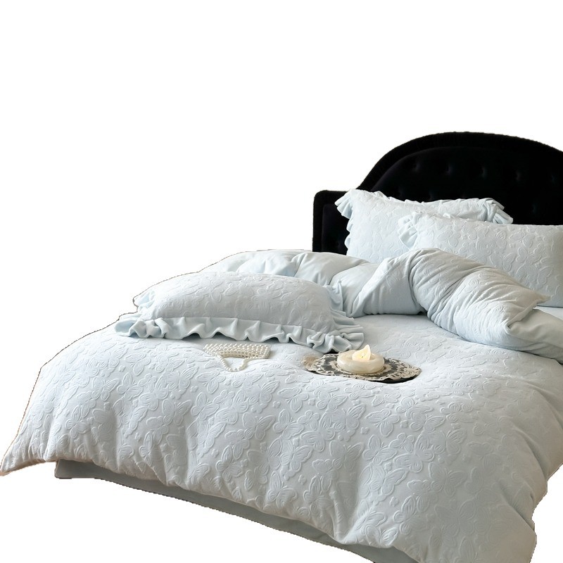 冬用厚手マット無地立体彫刻ミルクベルベット4点セットベッドシーツ寝具