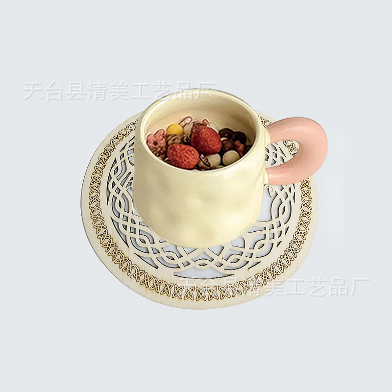 Posavasos de té de madera, adornos de madera, almohadillas de aislamiento térmico anti-escaldado, almohadillas para platos, decoración hueca creativa para el hogar
