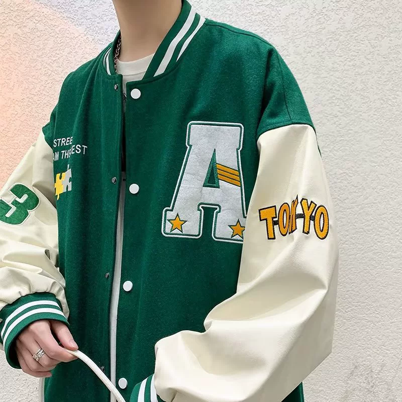 Autumn baseball jacket for elementary students, American style, loose fit, embroidered patch