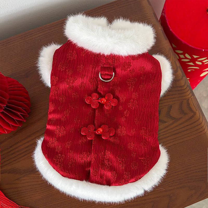 Año Nuevo de Jacquard de estilo nacional más chaleco de invierno y caer más grueso mascota perros gatitos ropa más corta que osos Teddy