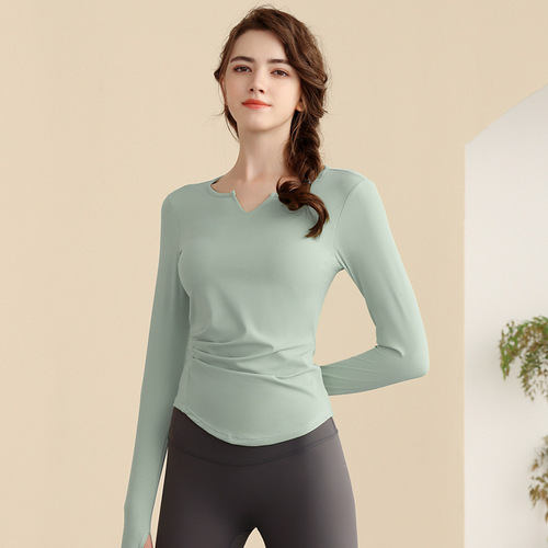 Yoga clothes with chest pads for women, quick-drying fitness clothes, sports tops, Pilates training long-sleeved clothes, running spring and summer