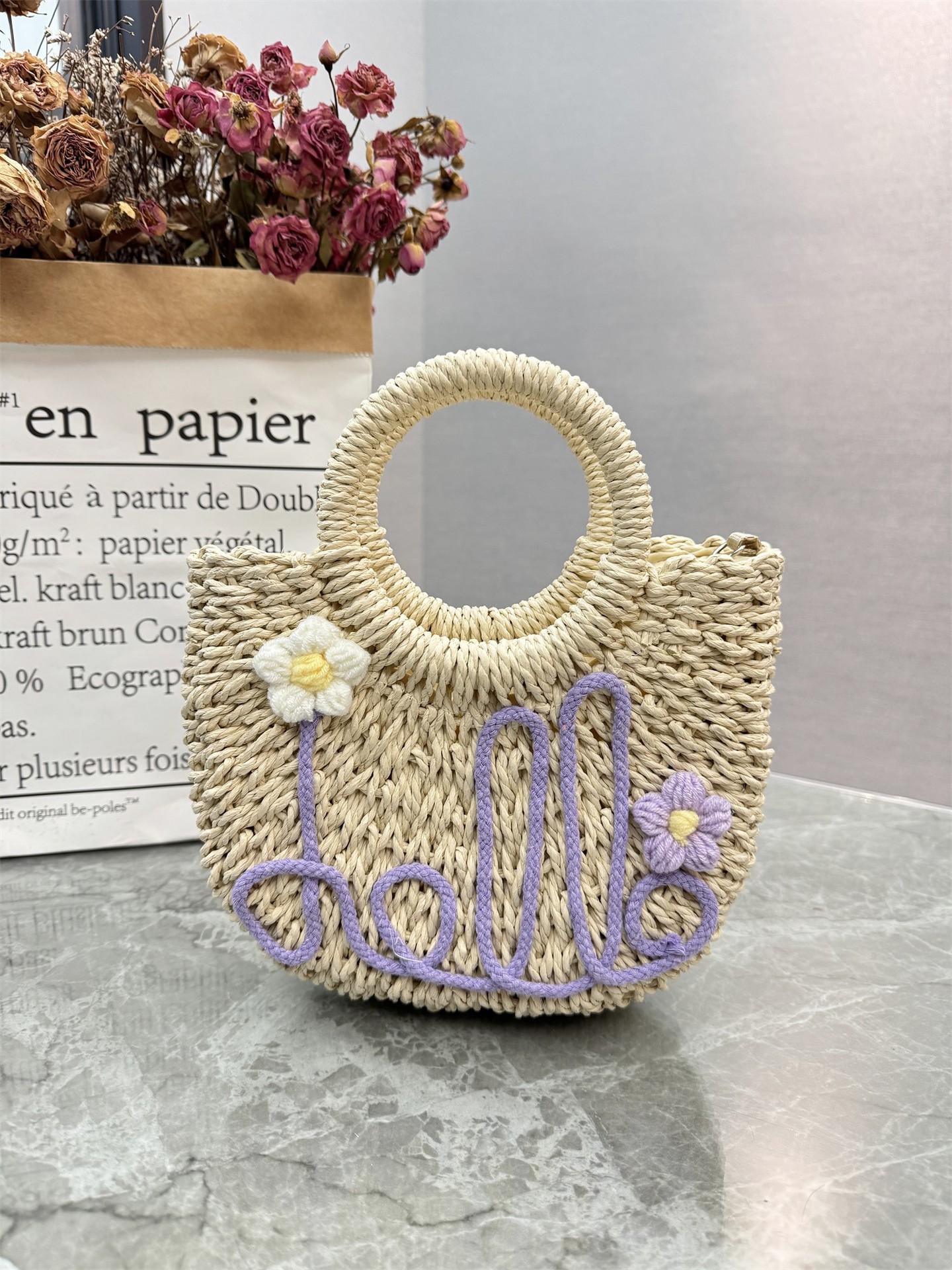 Straw Bag Handwoven Bag Women's 2025 Seaside Vacation Outdoor Daily Beach Handbag Tote Bag