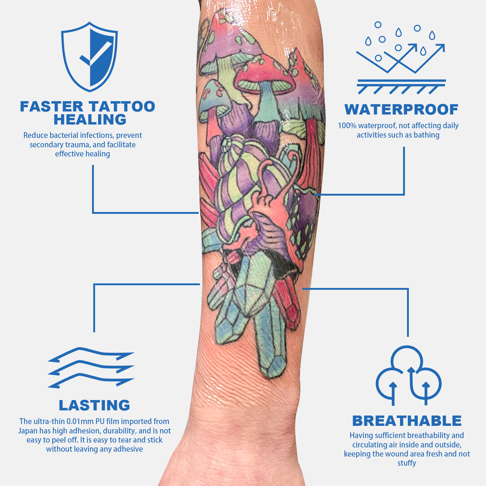 película protectora de tatuajes de dragón bordado película de reparación de tatuajes permeable a prueba de cicatrices impermeable a prueba de polvo protector de tatuajes PU película equipo de tatuajes