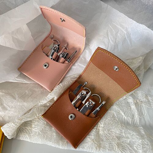 ins simple leather manicure set portable practical nail clipper nail polisher ear scoop eyebrow trimming gadget BH037