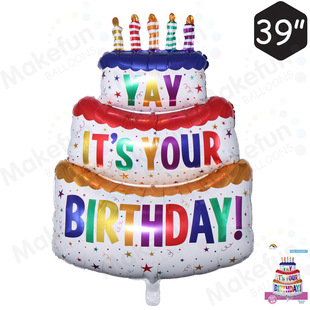 Wholesale Birthday Colorful Candle Three Layer Cake Party Decoration Holiday Background Wall Separate Packaging Aluminum Film Balloon