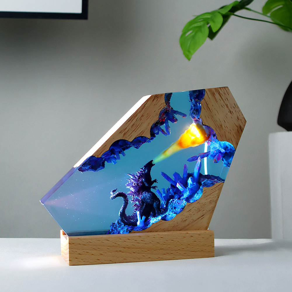 Comercio exterior transfronterizo resina Godzilla decoración lámpara de noche madera sólida resina epoxi lámpara de noche artesanías creativas para el hogar
