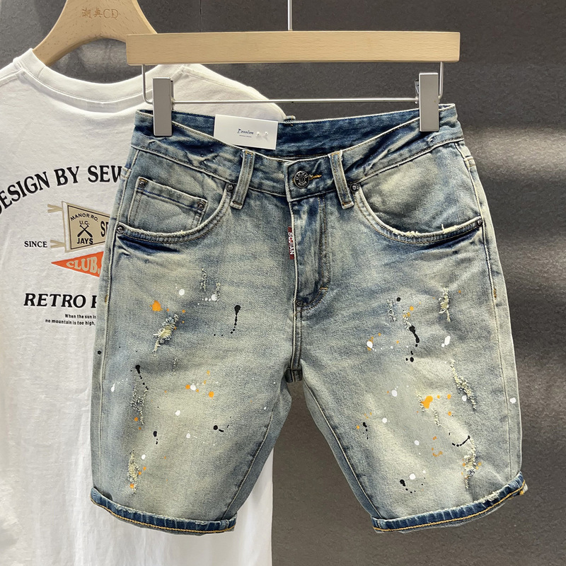 2026 New Style Personalized Ripped Denim Shorts for Men, Korean Style Slim Fit Five-Point Pants, Trendy Brand Soft Men's Jeans 2026 New Style Personalized Ripped Denim Shorts for Men, Korean Style Slim Fit Five-Point Pants, Trendy Brand Soft Men's Jeans