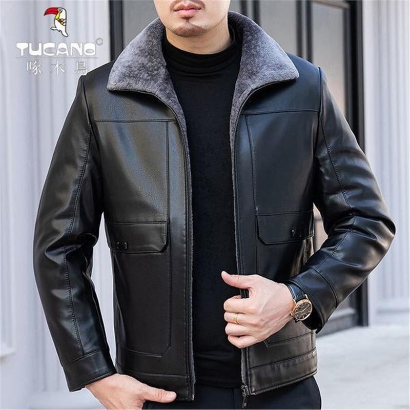 Leather Jacket Coat Imported Qing Men's Thickened Fur New Inventory Leather One Men's Special Price fleece-lined Winter