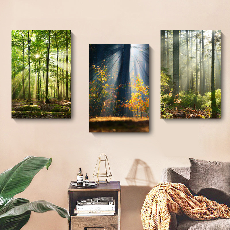 Decorative Painting Cross-border Modern Living Room Forest Light and Shadow Green Landscape Apartment Homestay Bedroom Hanging Painting Inner Frame Frameless Painting