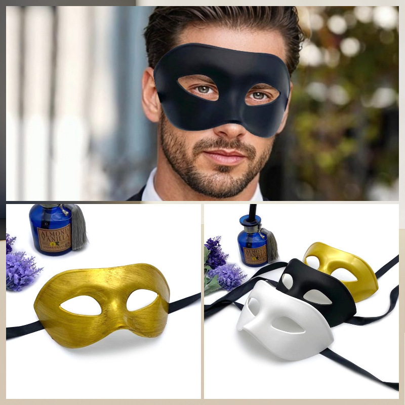 Halloween masquerade black mask adult half face party men's retro handsome fake mask festival performance