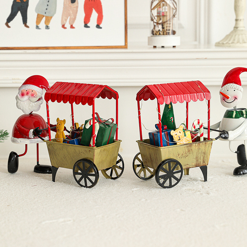 Navidad luminosa decoración de hierro forjado con lámpara decoración trineo para el anciano alce niños regalo carro decoración de mesa