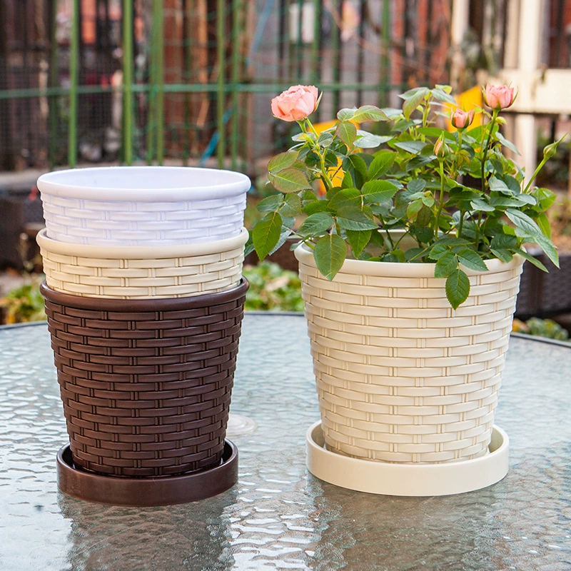 Имитация бамбукового цветочного горшка из смолы, усиленный пластик, простой круглый поддон для комнатных растений и балкона, маленький поддон для зелени