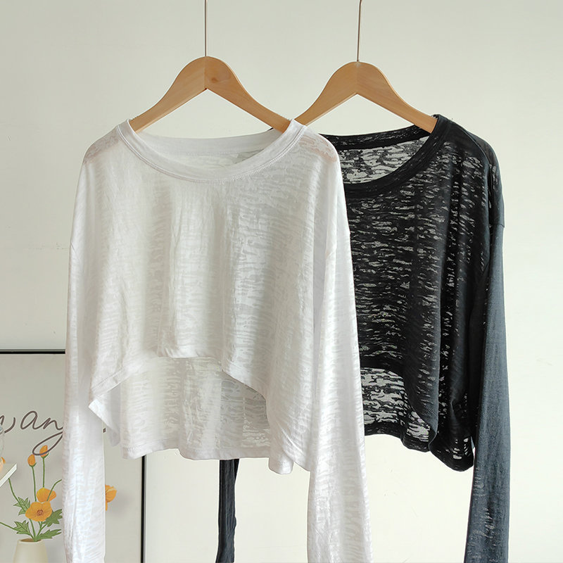 Short Front and Long Back Exposed Navel Yoga Cover-up Long-sleeved Sports Top Quick-drying Running Breathable Sweat-absorbent Yoga Clothing Reserved