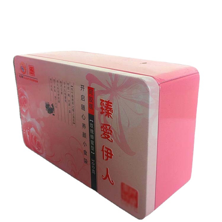 时尚阿胶糕包装盒浪漫粉色鲜花设计精美阿胶糕铁盒定做