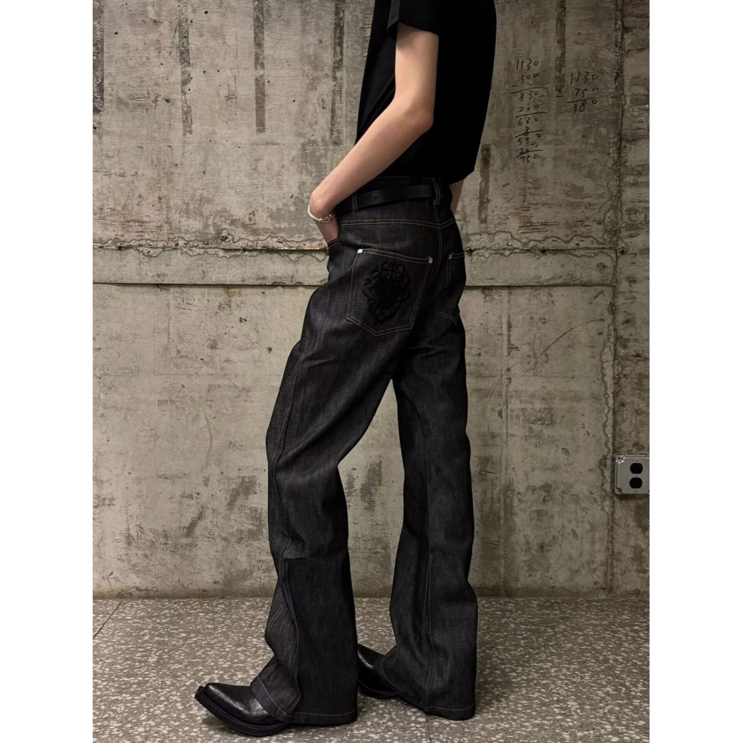 Unisex Style Raw Denim High Street Retro Casual Jeans Clean Fit Versatile Loose Wide Leg Drapey Trousers_mkmklike.com