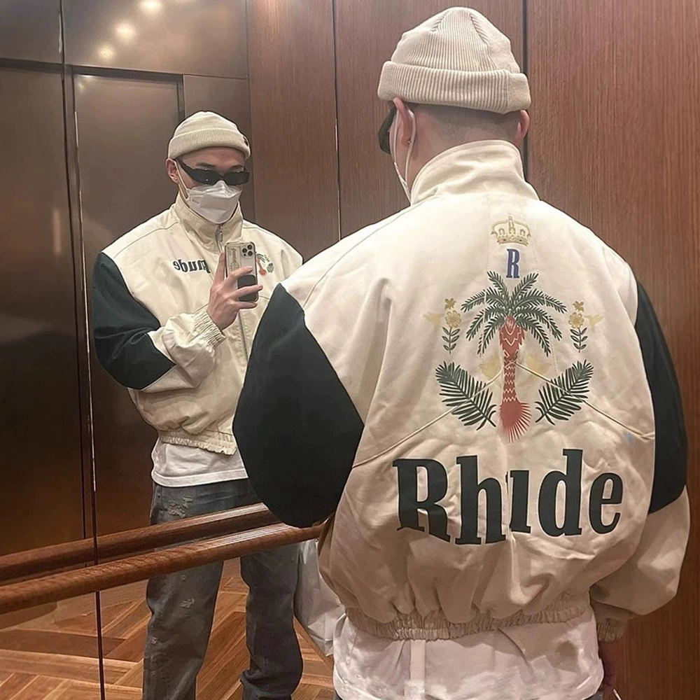 RHUDE Marlboro американская винтажная прошитая Кокосовая пальма с логотипом Капсульная куртка на молнии пальто весна и осень для мужчин и женщин