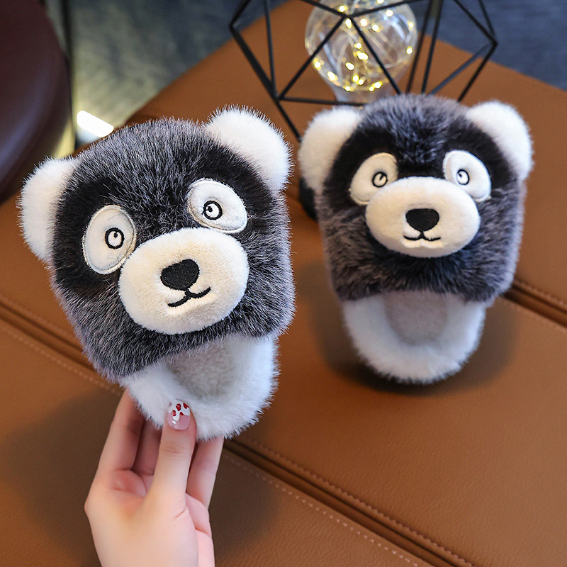 Cute Panda Kidsren's Cotton Slippers for Boys Winter Velvet Thickeneded Warm Snow Boots Cartoon Soft Sole Non-Slip Kidsren's Shoes