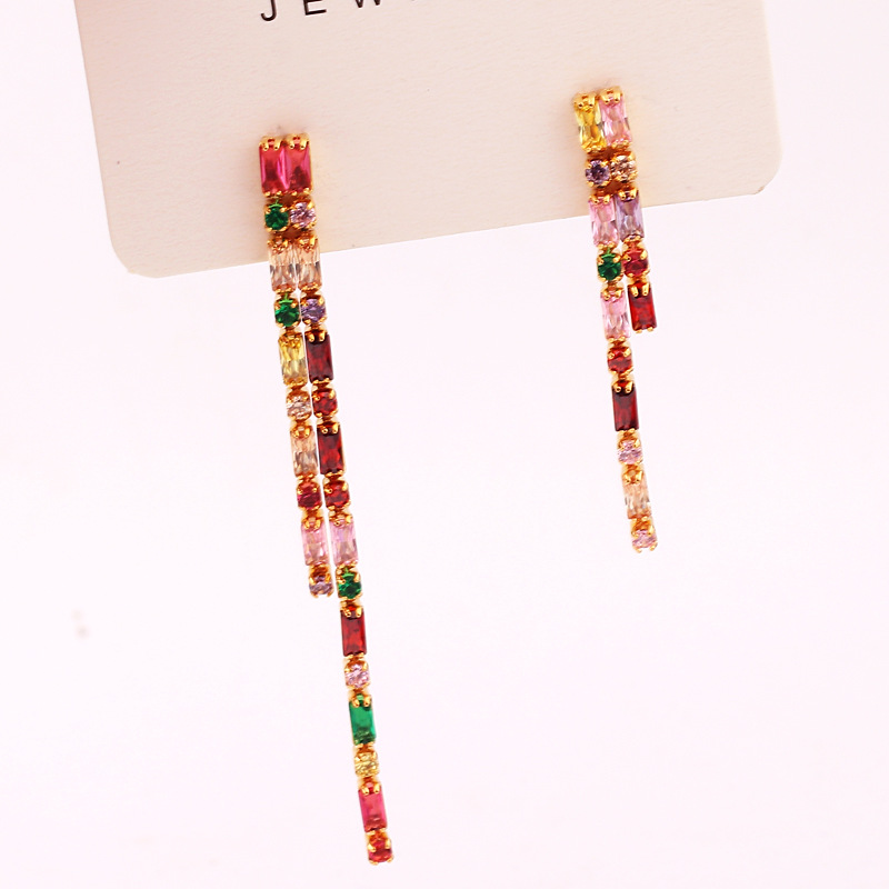 Simple Style Tassel Copper Earrings Plating Zircon Copper Earrings