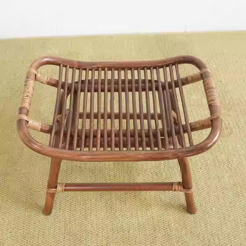 Tejido natural de Ratán para poner taburetes de pies, taburetes de cambio de zapatos para el hogar, sillas de Ratán sin respaldo y sin reposabrazos en taburetes bajos en el sofá en la puerta de la casa image 2