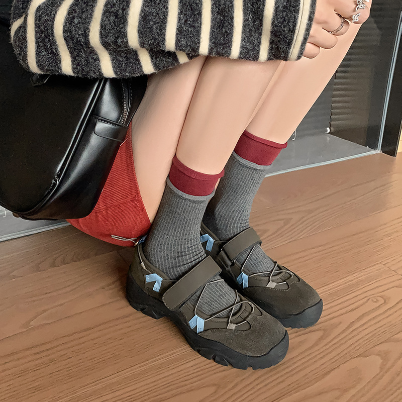 5cm/7cm拼色韩系机能风魔术贴玛丽珍女春夏款透气网布厚底运动鞋|undefined