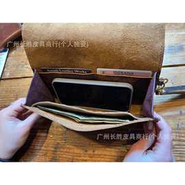 跨境疯马皮女士迷你手包 复古做旧时尚便携耐用多功能腕带手提包