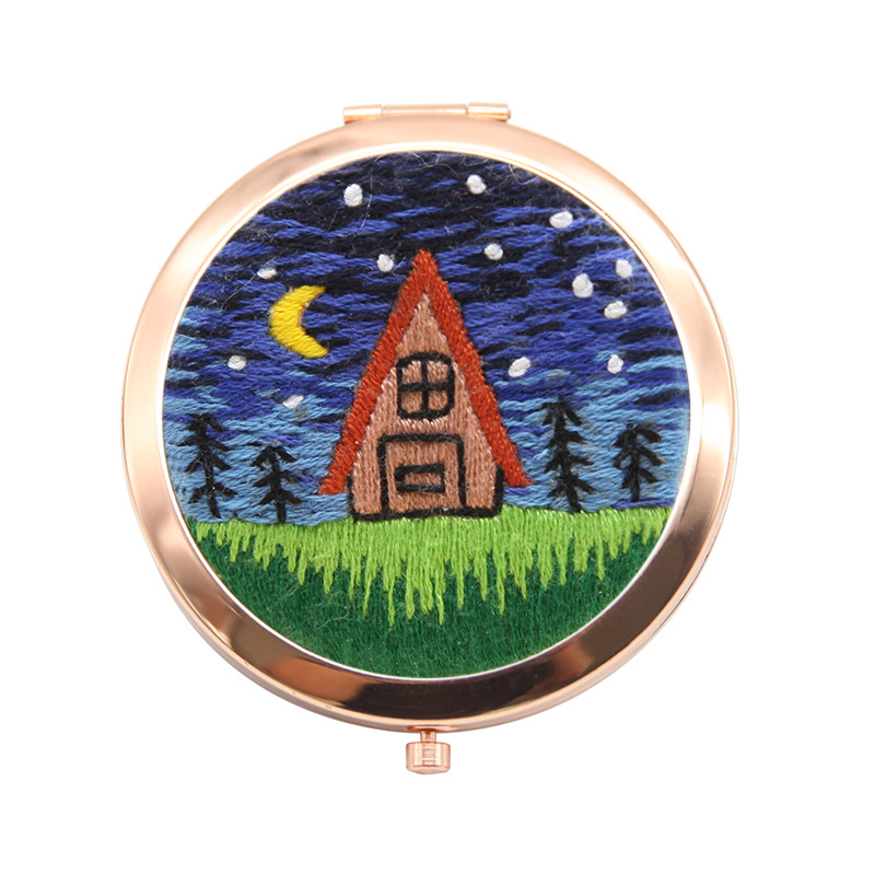 Bordado hecho a mano diy auto-bordado espejo cosmético paquete de material matar el tiempo de tela creativa Lu bordado espejo de mano de doble cara