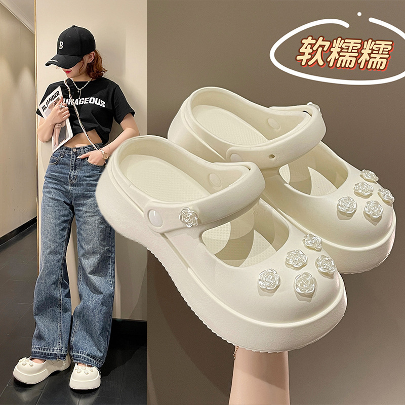 2024 Summer Internet Celebrous Feeling Baotou Slippers Women's New Non-slip Thick Sole Cave Shoes Black Mary Jane Sandals