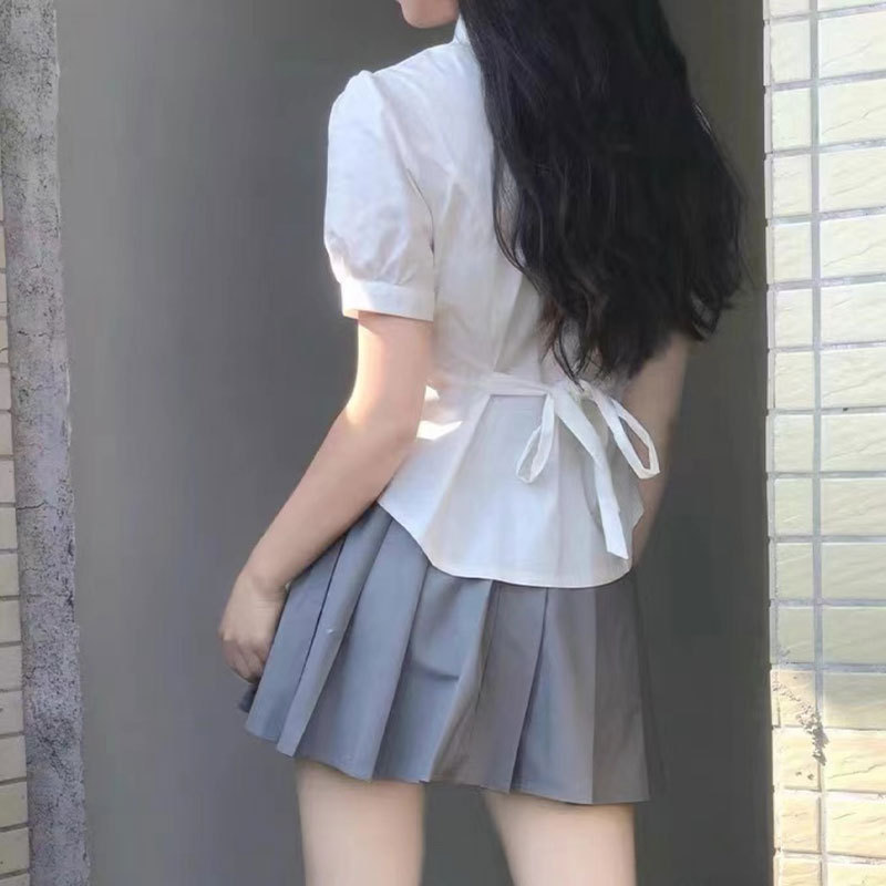 Live broadcast of a generation of hair waist strap JK short sleeve top women's short sleeve summer college wind waist bubble sleeve lining Live broadcast of a generation of hair waist strap JK short sleeve top women's short sleeve summer college wind waist bubble sleeve lining