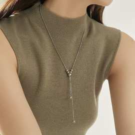 轻奢小圆珠钛钢项链女小众百搭独特高级可抽拉长款毛衣链秋冬项链