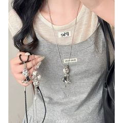 韓国ブロガーと同じスタイルのラブパピータッセルネックレス、女性用ニッチデザインロングアクセサリー、ユニークな鎖骨チェーン