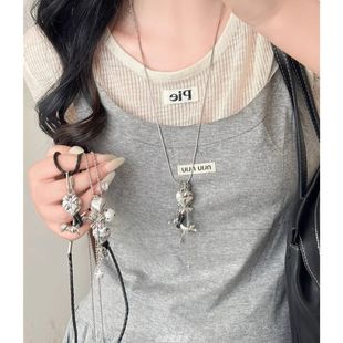 Korean Blogger's Same Style Heart Puppy Tassel Necklace Women's Niche Design Long Accessories Unique Clavicle Chain