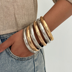 欧美跨境 光面质感几何圆环素圈手镯 小众金属bracelet叠戴手饰品