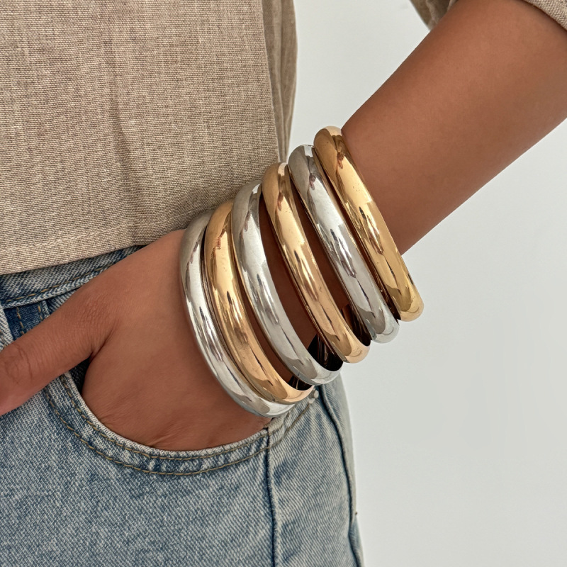 欧美跨境 光面质感几何圆环素圈手镯 小众金属bracelet叠戴手饰品|undefined