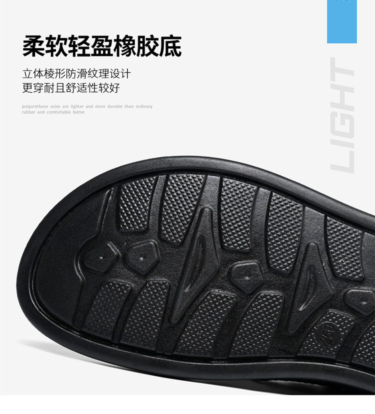 Dép xỏ ngón nam da bò thật chống trượt, kiểu hai quai dùng được đi biển và đi ngoài trời — màu đen chi tiết 9