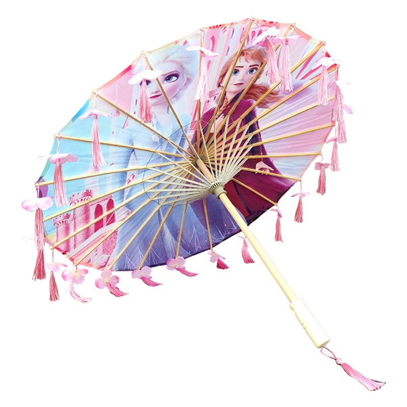 Frozen Princess Elsa Tassel Umbrella for Little Girls, Children's Dance Show Umbrella, Scenic Cartoon Style Sunshade