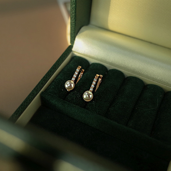 Retro square brand fashionable earrings pearl with zircon
