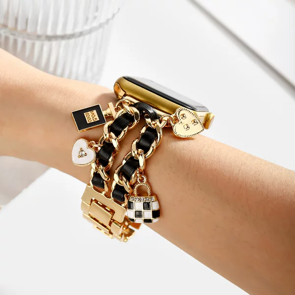 Suitable for iWatch Samsung Watch8 Huawei Fit3/4 Watch Strap Small Chanel Style Denim Chain Metal Apple Watch Strap
