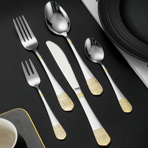 Cross-border stainless steel tableware spoons and forks retro gold-plated Western food knife and fork spoon hotel steak knife and fork set wholesale