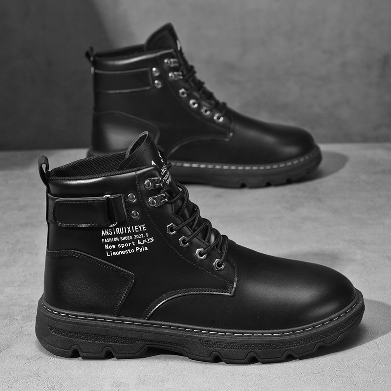 Otoño zapatos de hombre nuevos zapatos de alta martin de moda para hombres zapatos de herramienta de suela gruesa botas de cuero casuales botas cortas negras