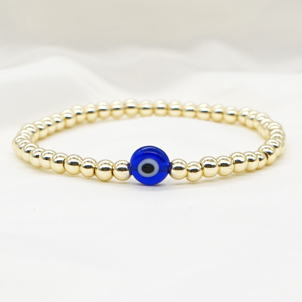 Nouveau Bracelet D&#39;empilage D&#39;yeux De Verre Perlé Faits À La Main De Perles D&#39;or Acryliques En Gros display picture 2