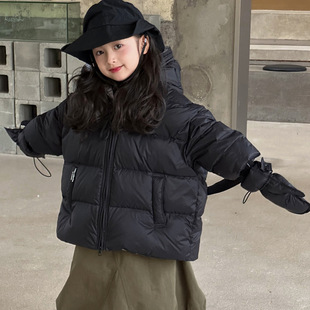 Children's down Jacket Winter Girls' Thickeneded Bread Outwear Three-Proof No-Wash Winter Clothing Medium and Large Kidsren's Hooded Warm Jacket Trendy