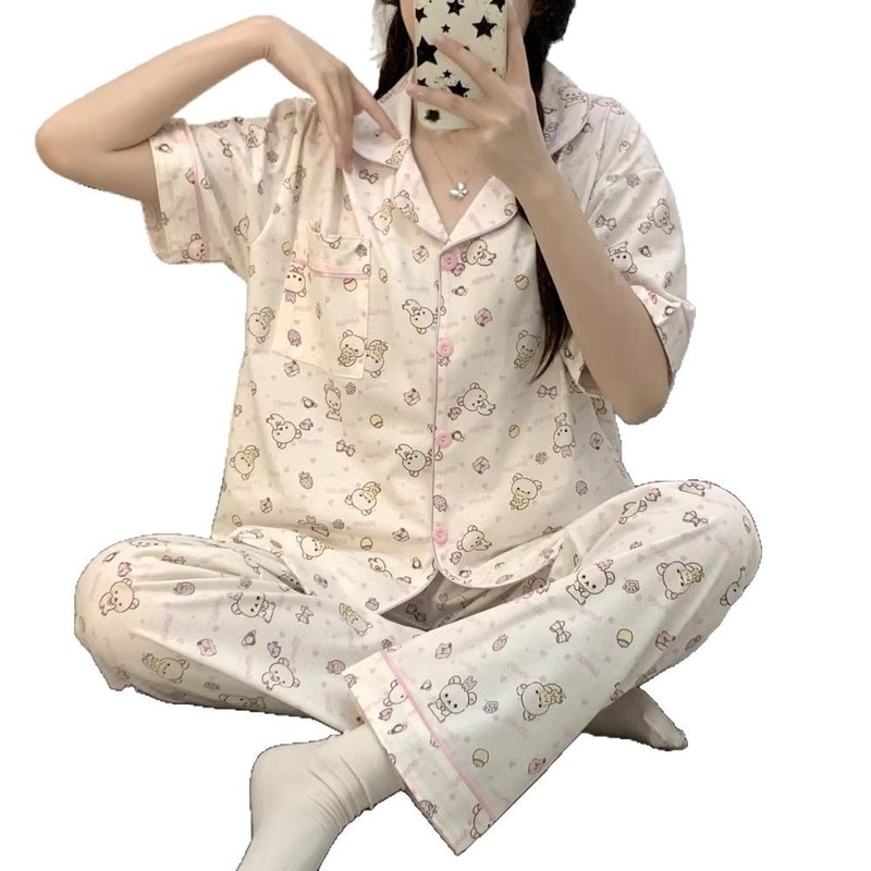 日本の漫画リラックマ 2025 新しいパジャマ女性の夏の純粋な綿半袖大きいサイズ夏かわいいホーム服|undefined