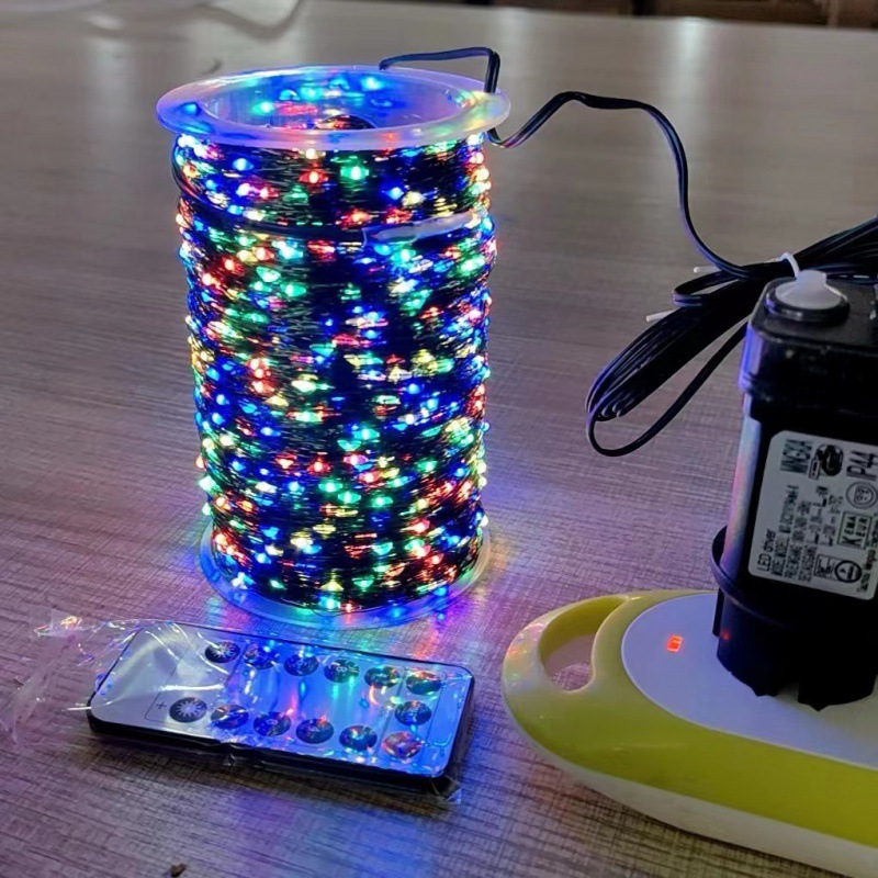 Гирлянда-сетка теплый белый свет, зеленый провод, 10м USB