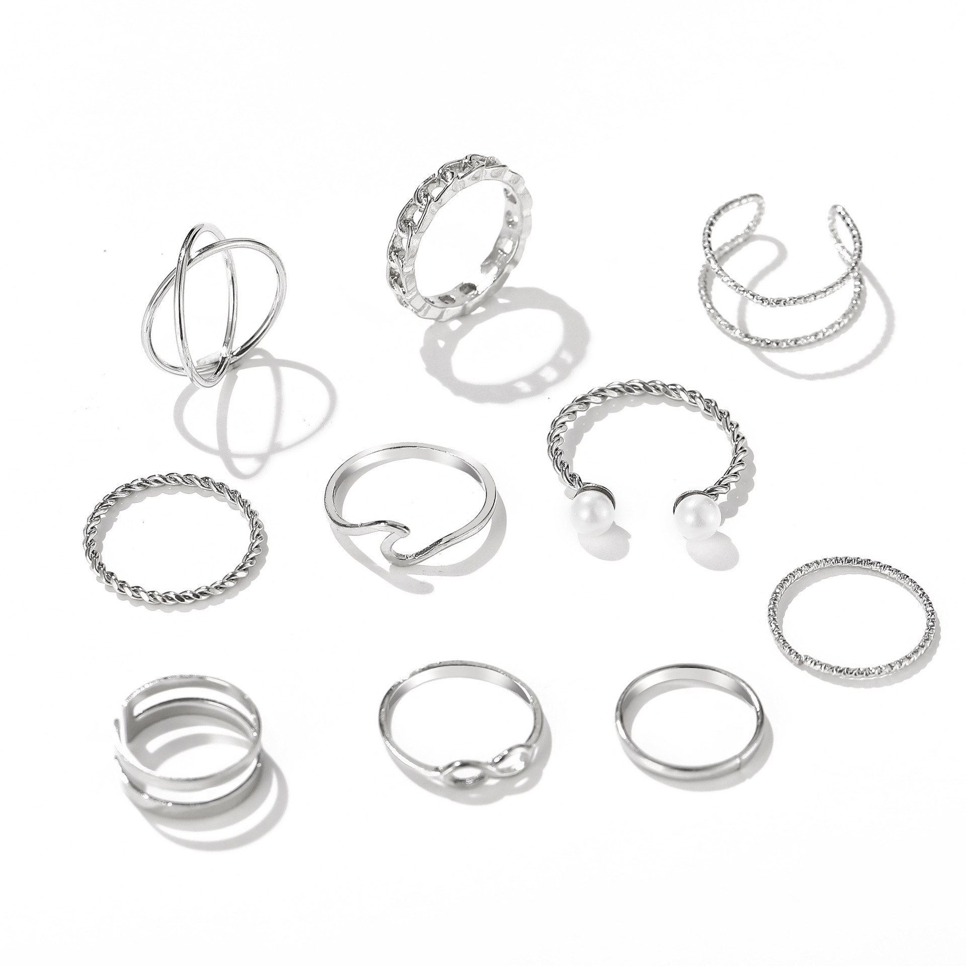 Wholesale Jewelry Simple Geometric Alloy Joint Ring10-piece Set Nihaojewelry display picture 2