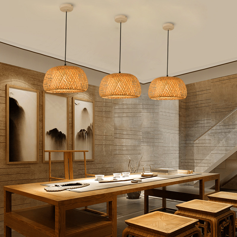 Araña de bambú de estilo japonés, restaurante de olla caliente, restaurante, linterna de bambú, casa de familia, bar, salón de té, arte de bambú chino, lámparas tejidas