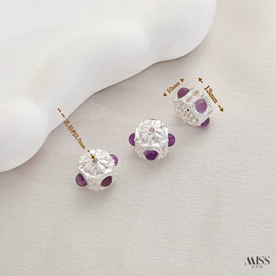 DIY jewelry accessories Zərgərlik ara hissələri - silver-natural-amethyst-fancy-barrel-bead-1-piece