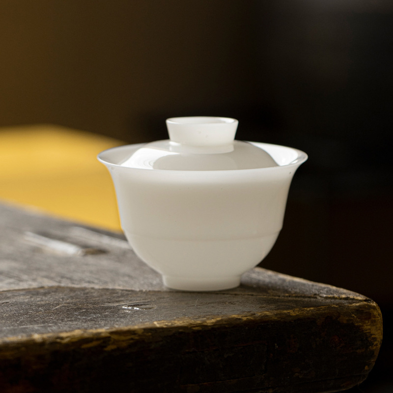 墨己璞玉茶具冰种羊脂玉瓷薄胎盖碗家用功夫茶具高档泡茶碗盖碗|undefined
