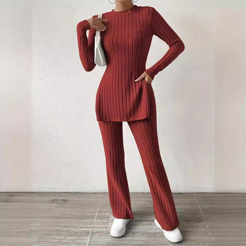 European and American Women's Autumn/Winter Solid-Color Casual Slim-Fit Home & Outwear Set