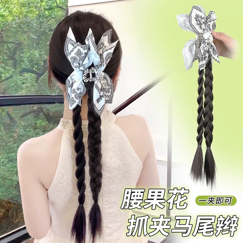 Peruca de trenza mujer nuevo estilo chino de verano fresco caja de caju boxeo trenza agarrar clips simulación peruca de caballo trenza cola